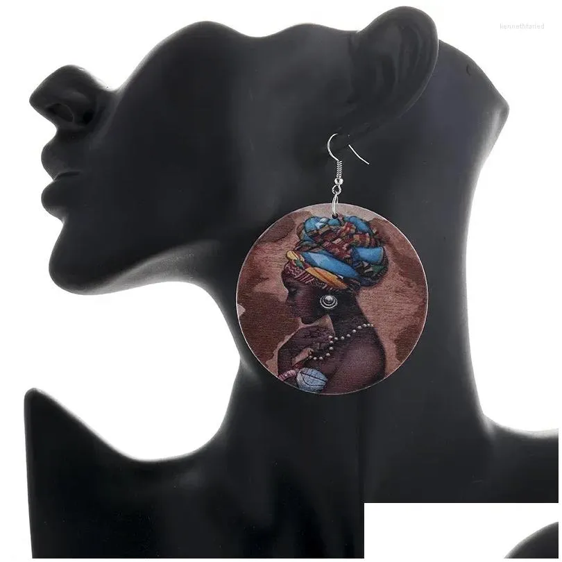 Pieno orecchini lampadari in legno Vintage Disco Uomini Donne dipinte africane africana stampata a doppia facciate di gioielli esagerati dr otjnx