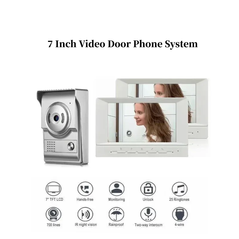 Intercom 7" LCD Video Doorbell Home Security Protection System Wired Visual Intercom System Classical Video Doorphone Kit