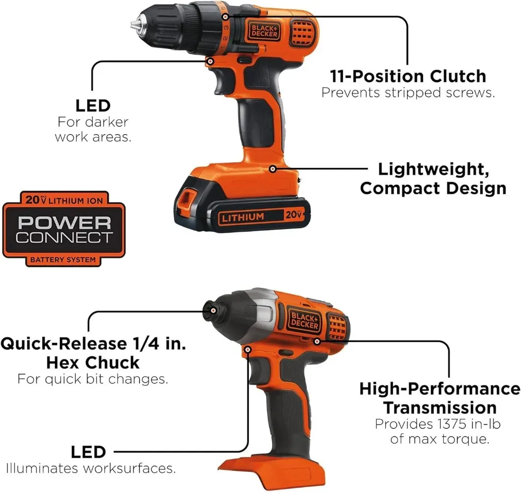 20V MAX Cordless Drill And Impact Driver Cordless Power Drill Combo Kit ...
