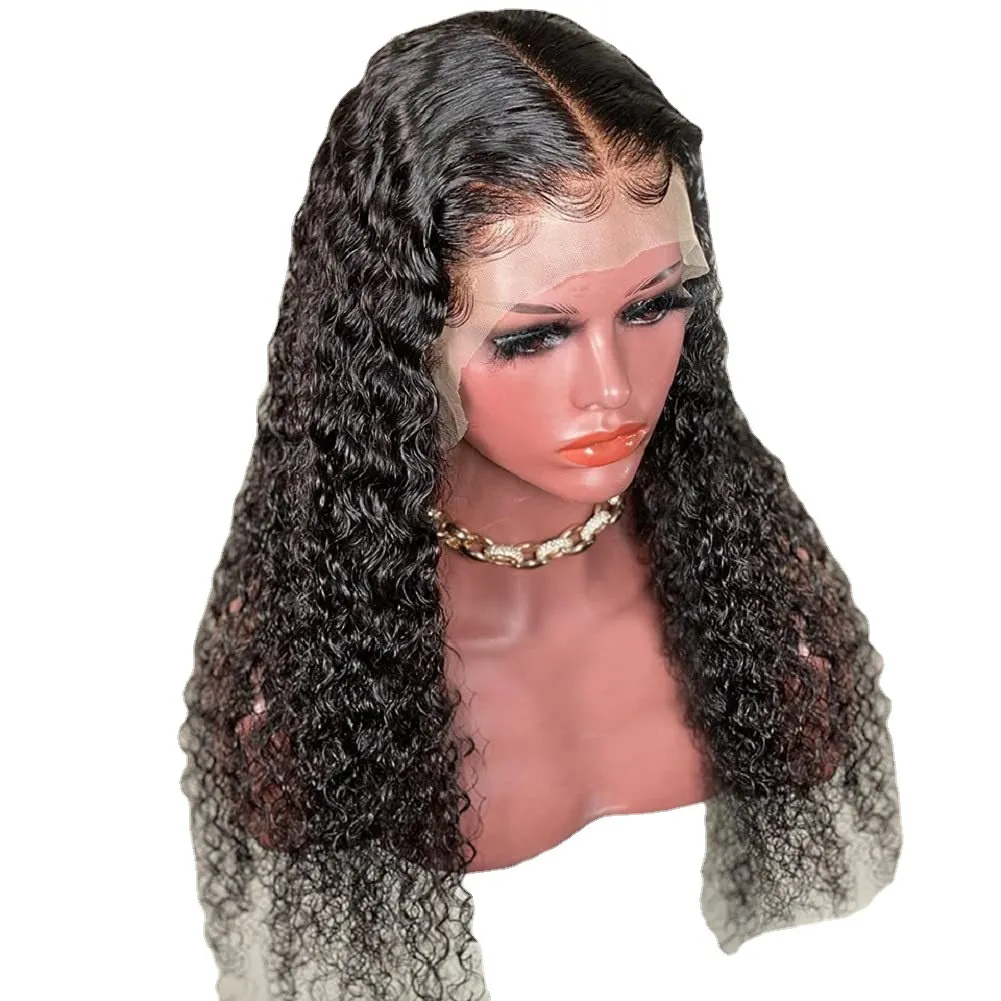 2024 Wysokiej jakości 16 -calowe środkowe rozstanie długie peruki gorąca sprzedaż czarne małe włosy dla czarnych kobiet hurtowo europejska Ameryka moda koronkowa z przodu różowa siatka różowa długa kręcona peruka