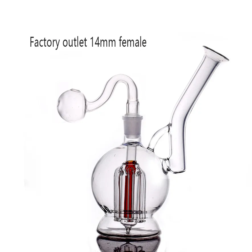 Atacado 6 braço Matriz de árvore Perc narguilé 14 mm de vidro fêmea Bong Honeycomb Dab Rig Bubblers fumando shisha com tubo de queimador de óleo de vidro masculino e tigela de ervas secas de tabaco