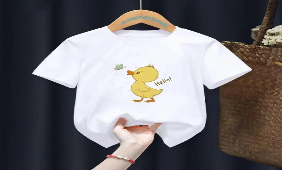 T -Shirts süße Ente lustige Cartoon White Kid Boy Animal Tops T -Shirts Sommer Mädchen Geschenk Präsentieren Kleidung Drop Shipts8926488