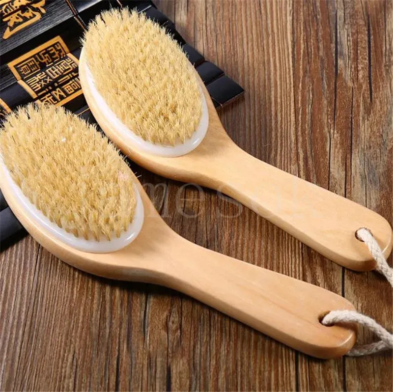 Busta per setole per setole naturale con manico in legno sagomato esfoliate per la pulizia del bagno a secco