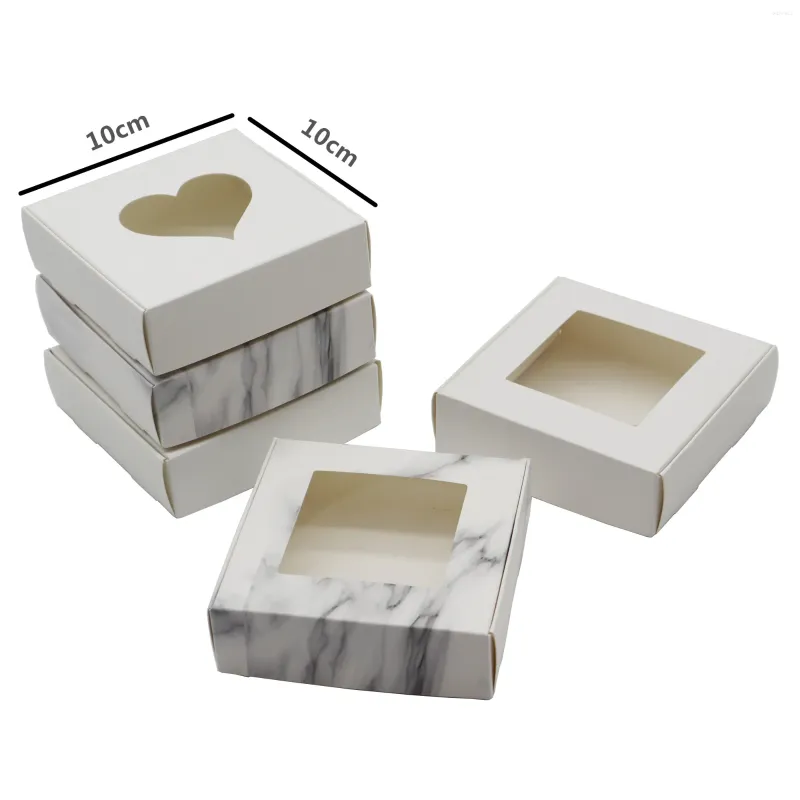 Wrap regalo 50pcs Kraft Paper Box Party Fare Wedding Packaging Small with Heart/Square/Round Window