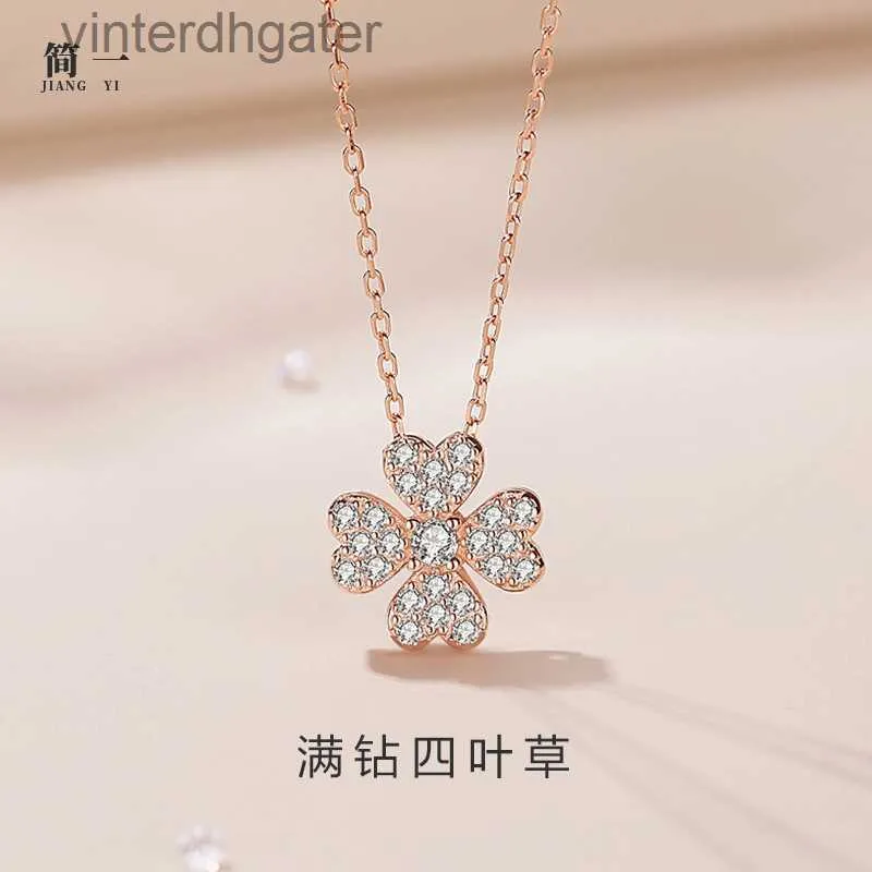 High version Original 1to1 Brand Necklace Full Diamond Clover Necklace Womens 925 Sterling Silver Korean Edition Designer High Quality Choker Necklace
