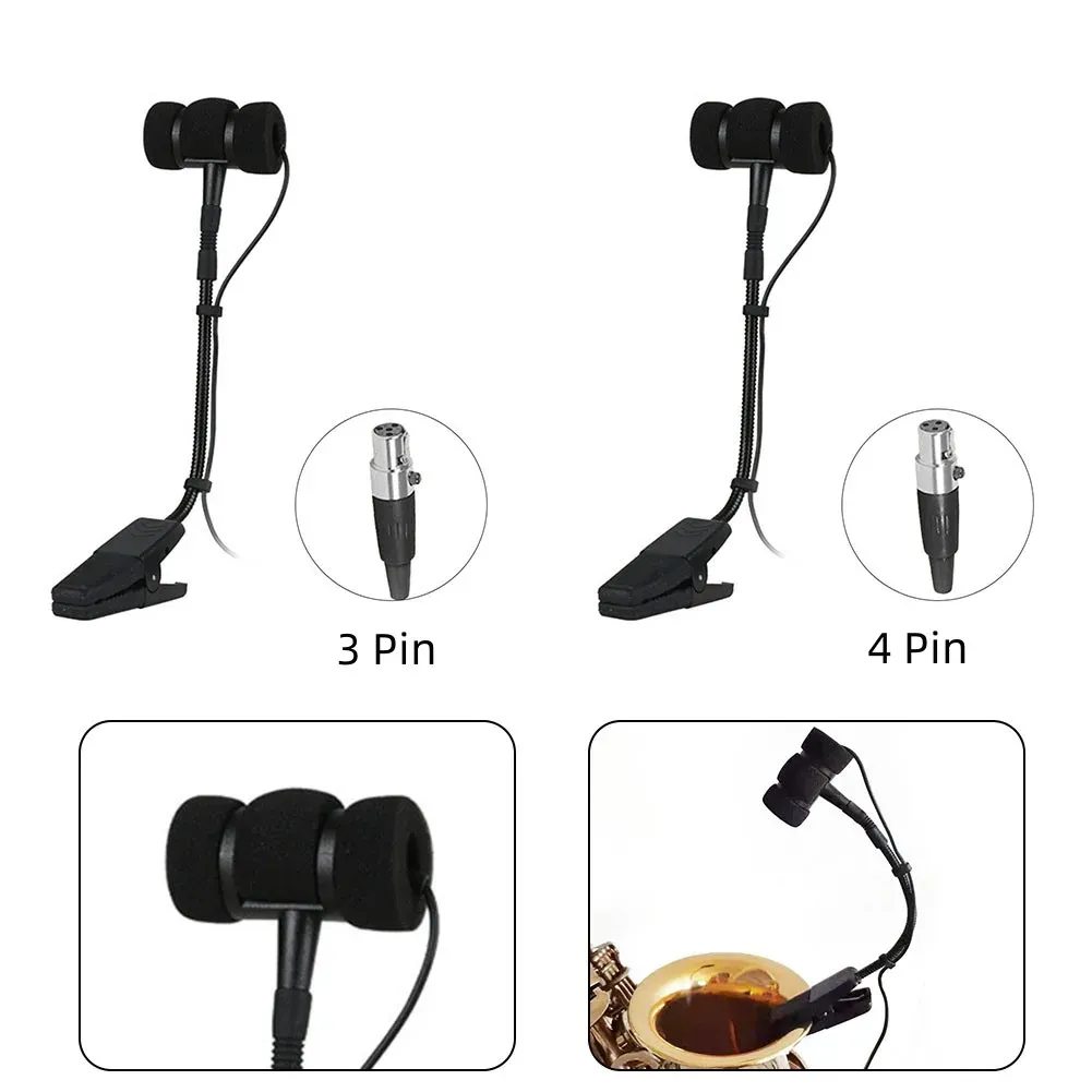 Microphones Saxophone Microphone 3 Pin 4 Pin Wired Clipon Sax Microphone Omnidirectional For Violin Electric Guitar Music Instrument