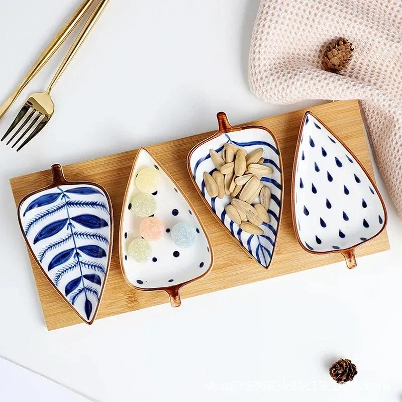 Tallrikar sås maträtt vackra bordsartiklar för hem kalla rätter japanska blad snackplatta set brickor som serverar keramiskt kök