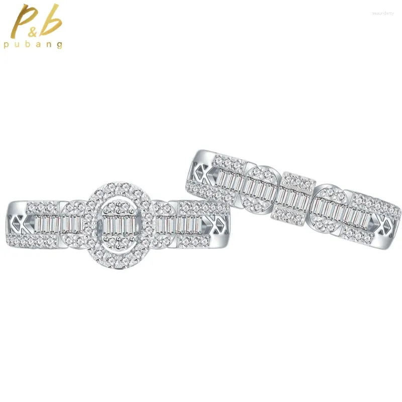 クラスターリングPabang Fine Jewelry 925 Sterling Silver Oval Gem Weddingbandセット作成されたMoissanite Diamond for Women Gifts