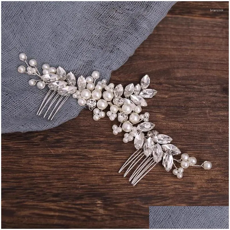 Hair Clips Pearl Flower Comb Headdress Wedding Accessories Bridal Tiara Crystal Ornaments Handmade Jewelry