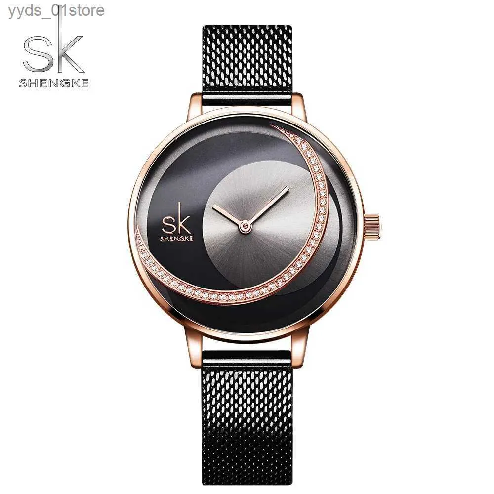 Dameshorloges SK Fashion Luxury Brand Women Quartz Pols Creative Design Thin Ladies Pols Black Clock voor vrouwelijke Montre Femme L46