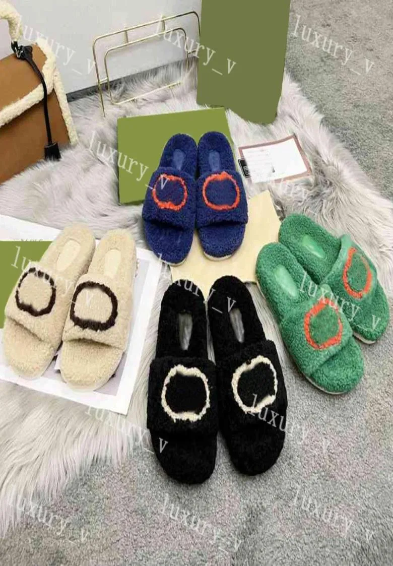 Designer Slippers Femmes Slipper Classic Flat Premium Wool Ladies Sandales Blue Green Flip Fashion Fashion Leisure Sandales Classiques Lofars chauds 35-458606104