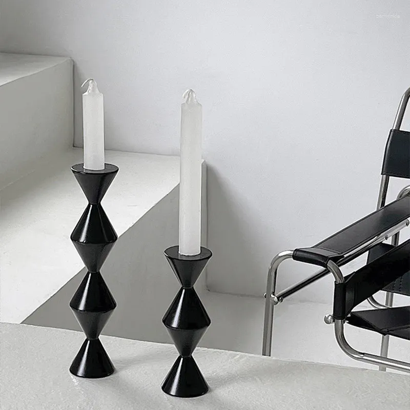 Candle Holders Modern Style Black Wooden Endless Column Holder Table Decoration Simple Geometry Candlestick Home Party