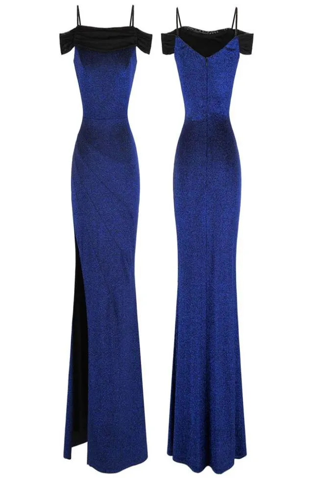 Angelfashions Women Boat Neck Preed Prom Party Party Côté Split Sirat Sirène Robe de soirée Royal Blue 4302960800