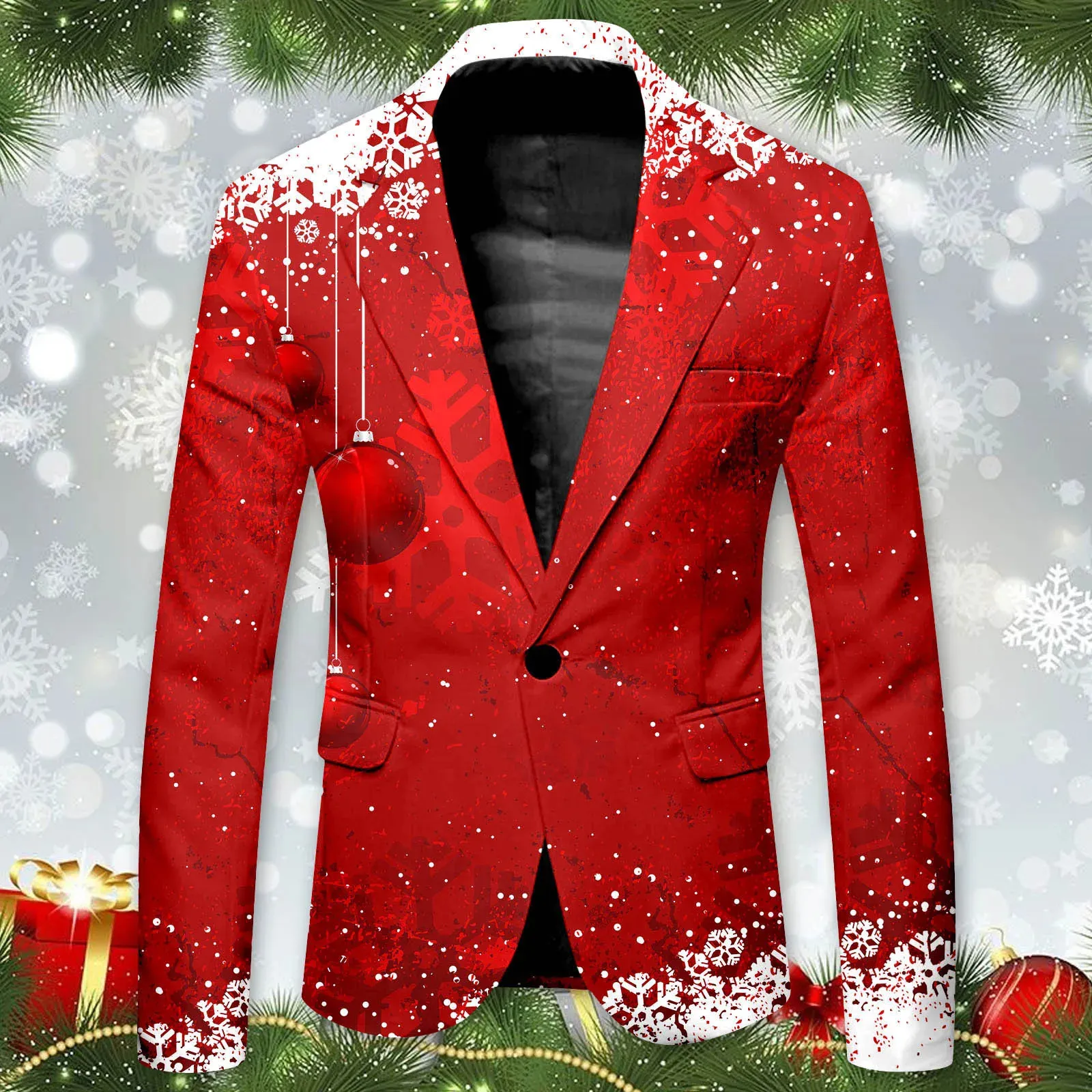 Save Big on Bulk Mens Christmas Suit Jackets Christmas Snowflake Printed  Trendy Suit Men Business Slim Fit Comfortable Suits Fashionable Formal One 