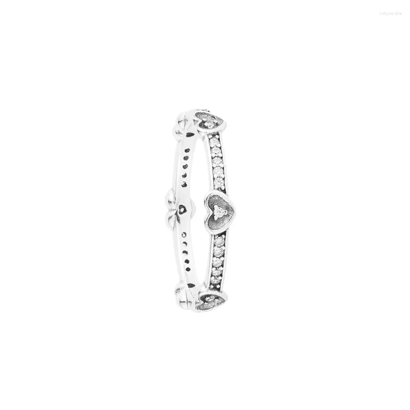 Pierścienie klastra Radiant musujące serca 925 Sterling-Silver-Jewelry