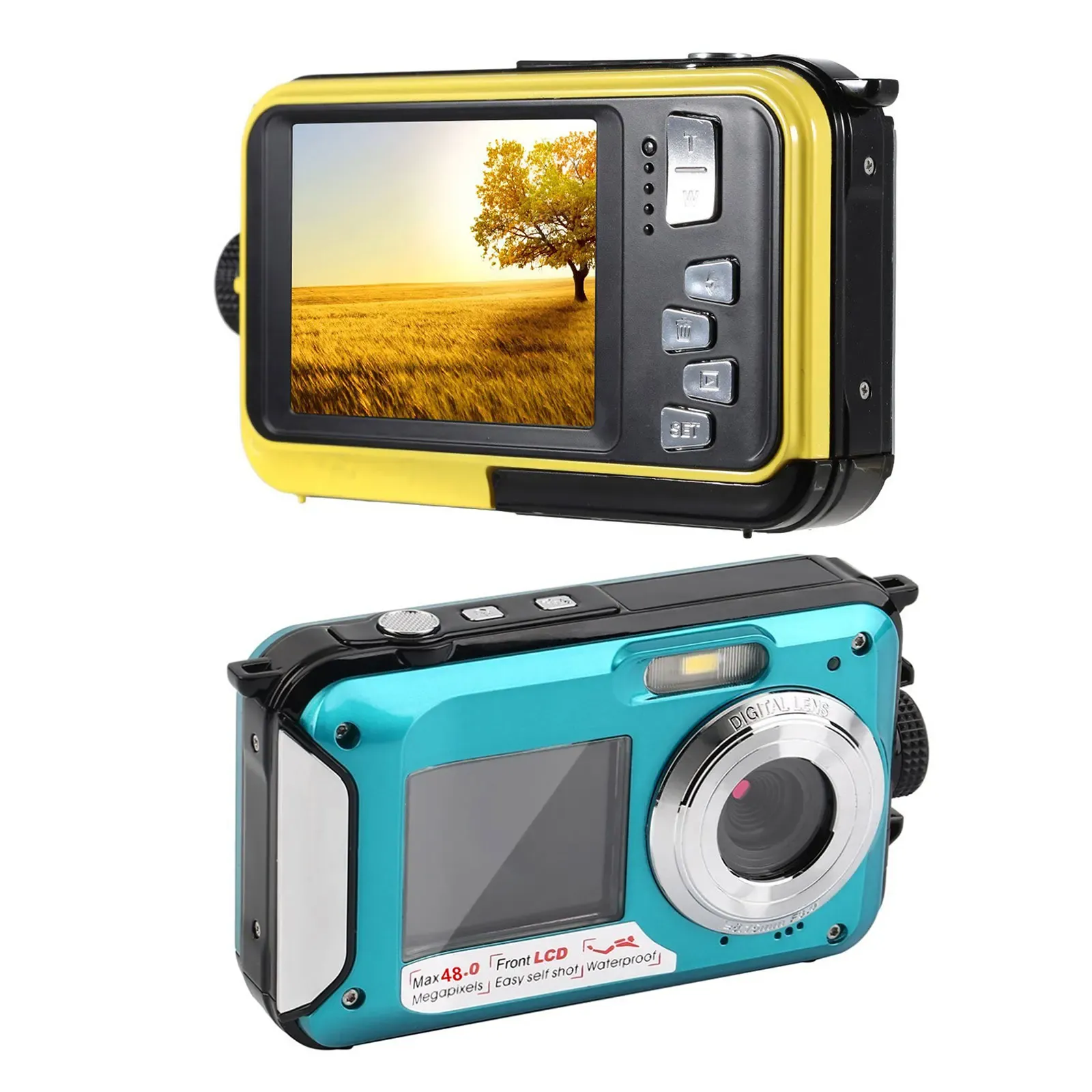 Telecamere da 2,7 pollici con fotocamera digitale a doppio schermo 1080p HD 48 MP impermeabile per videocamera subacquea per esterni per snorkeling per lo snorkeling