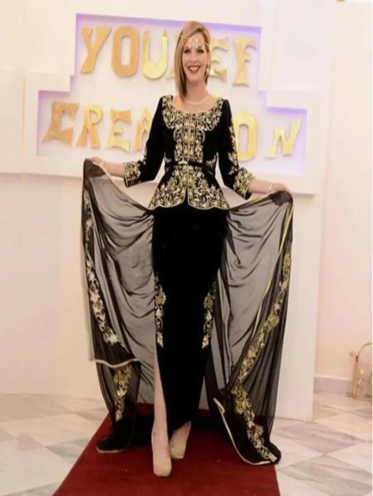 Algerian outfits Karakou prom Formal Dress Long Sleeve peplum Evening Gowns Velour Vintage Party Dress with Embroidery7312580