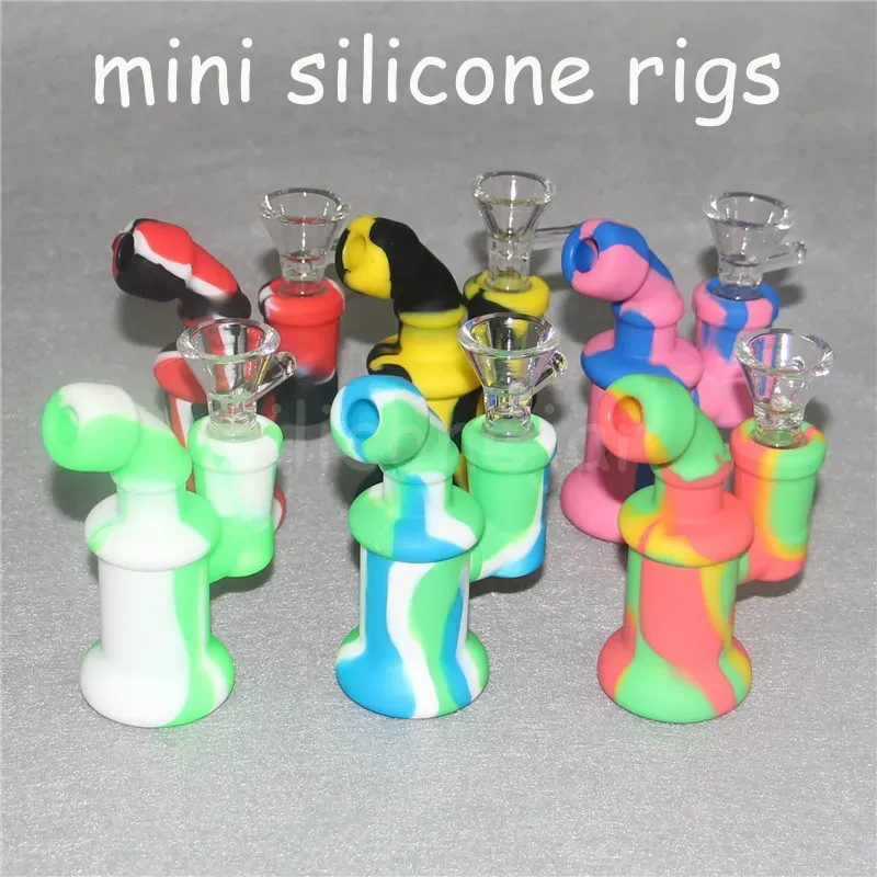 Silicone Bong Water Pipes Hookahs Silicon Oil Rigs mini bubbler bongs Hookah Free Glass Bowl nectar dabber tools dab rig