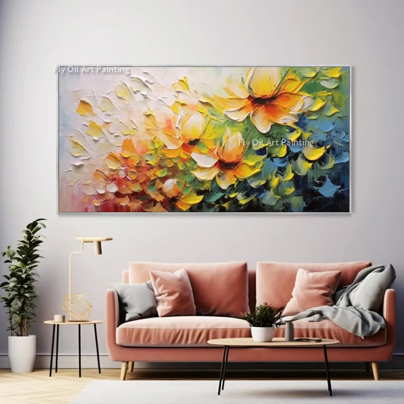 Sonnenblumen Frühling blühen gelbe Blumenölmalerei handgefertigt auf Leinwand Romantische Blumenkunst Textur Wandhänge Maler zu Haus Raumdekor Gepasstes Geschenk