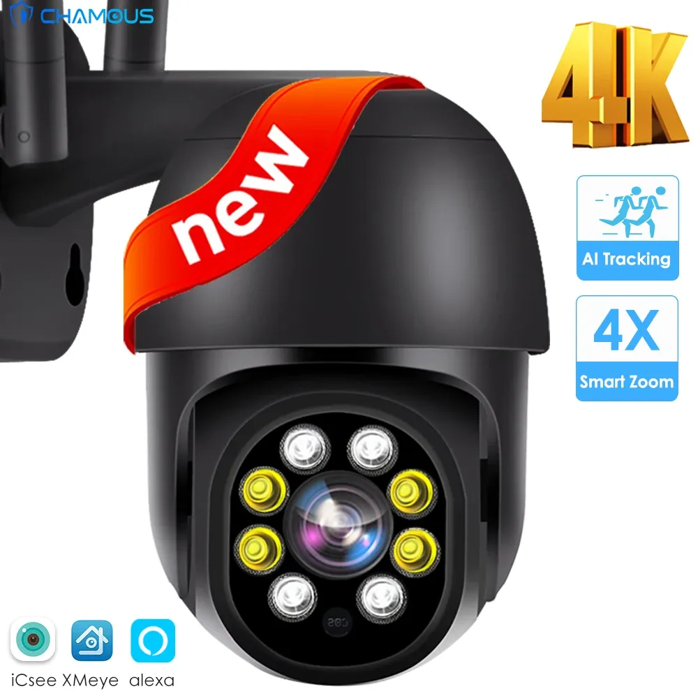 Câmera de vigilância de câmeras 8MP WiFi 4K PTZ Dome IP Cam Cam Outdoor 2K Proteção de Segurança 4x Zoom 1080p HD CCTV Ai Rastreamento Alexa ICSEE