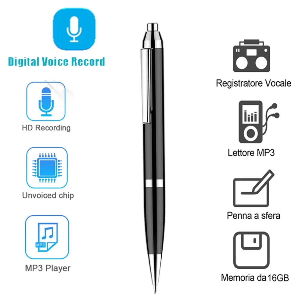 Gravador Mini 16GB Redução de ruído inteligente Recorder de voz digital Profissional mp3 ditaphone som digital gravação de caneta acessórios