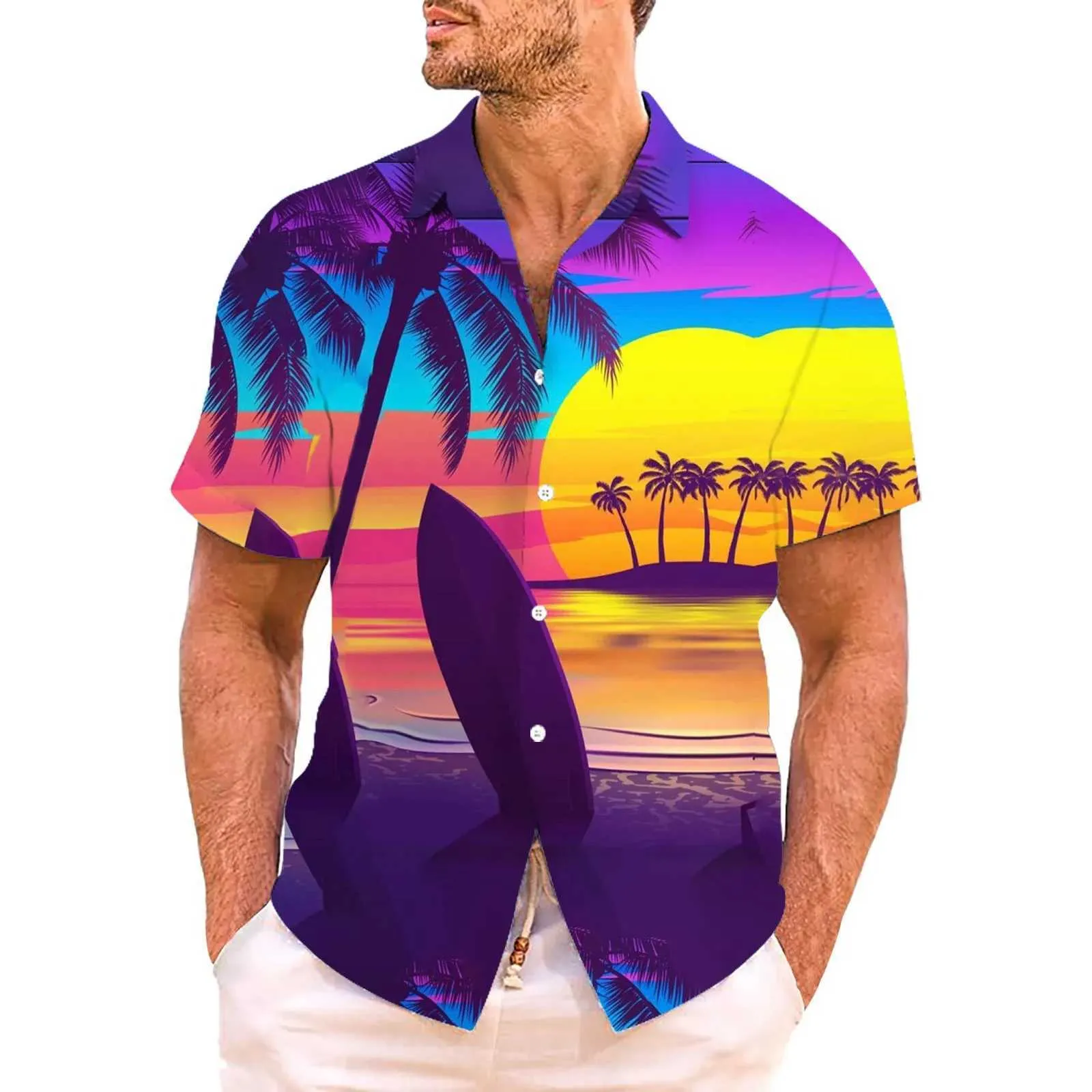 Męskie koszulki męskie męskie i wysokie t-shirt z długim rękawem męskie mens Casual Tropical Style Printing