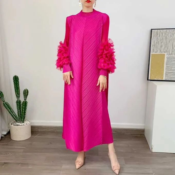 Limanying Design Sense Dress Longo Popular New Vestido Style Color Solid Temperament Loose Large Pleeded Womens Elegante