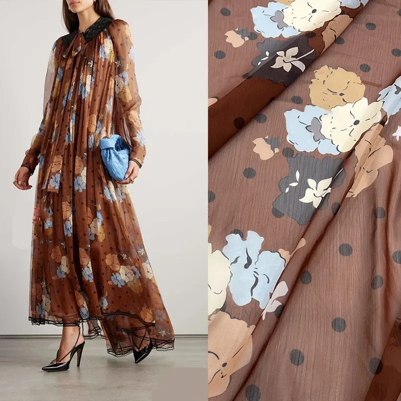 Mostra in tessuto SHUNYU Crepe Stampa in tessuto da donna abito da donna Xi'an Garden Store tessuto fai -da -te per abbigliamento materiali di alta qualità