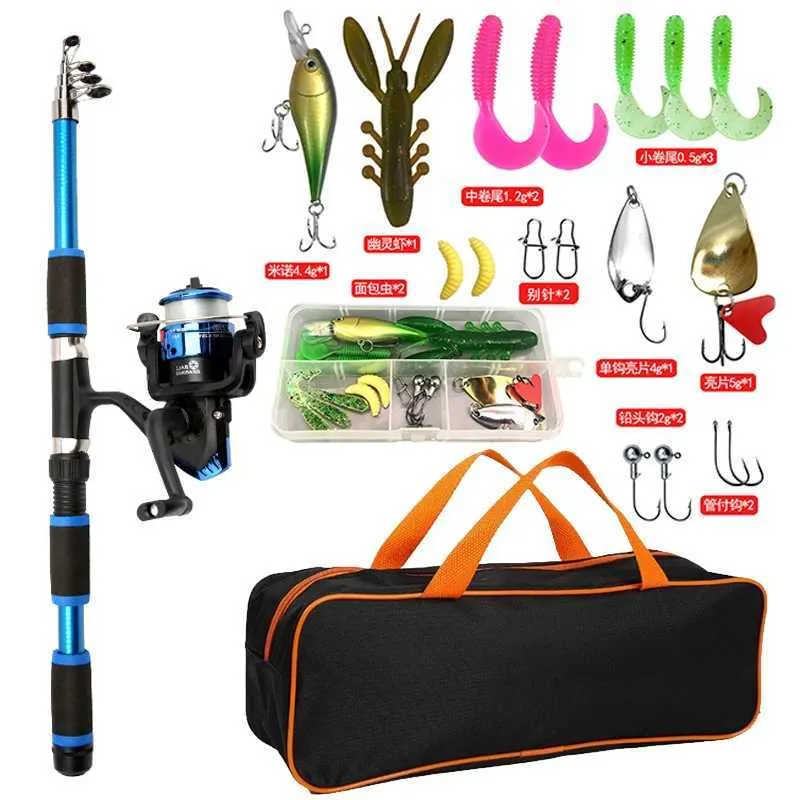 Fishing Rod Complete Set Compact Travel Fishing Rod Reel Combo Set: Complete Telescopic Gear ...