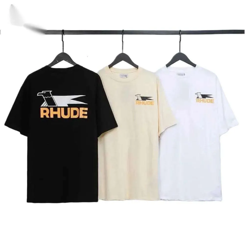 Camisetas de rhude masculino masculino de estilo de estilo de moda de primavera engula de estampa tamis tumores homens homens algodão damasco preto camiseta branca 449