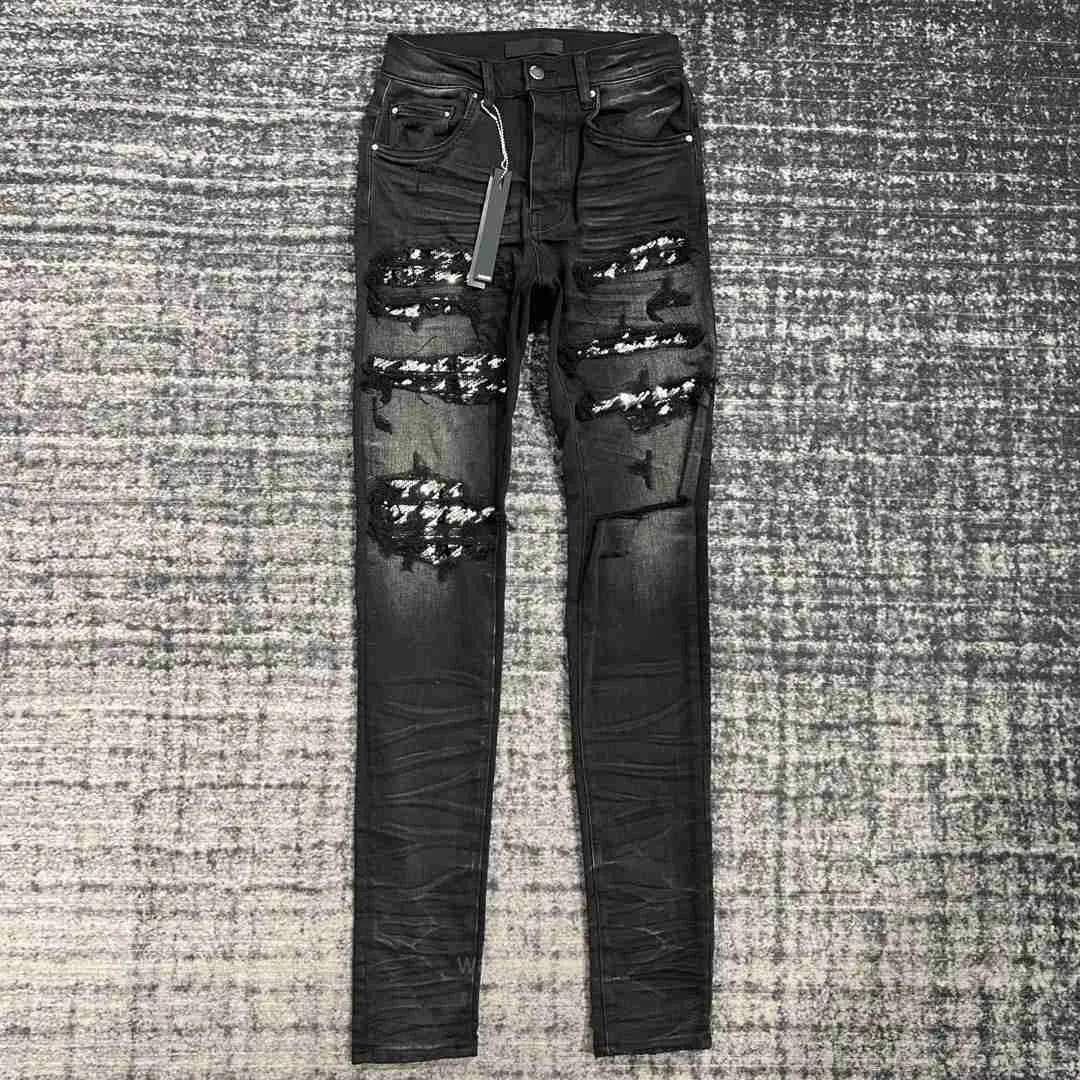 Jeans Casual skinny jeans Mens Designers Jean Black DENIM Pants quilt Ripped Straight knee Pants Angry Ram Hip hop Street Pant