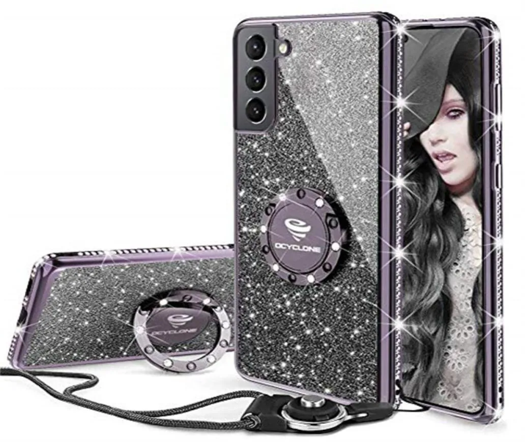 Mulheres meninas brilham caixas de telefone fofas com anel Kickstand Bling Diamond Rhinestone Bumper Protective Soft Case para Galaxy Samsung S7980325