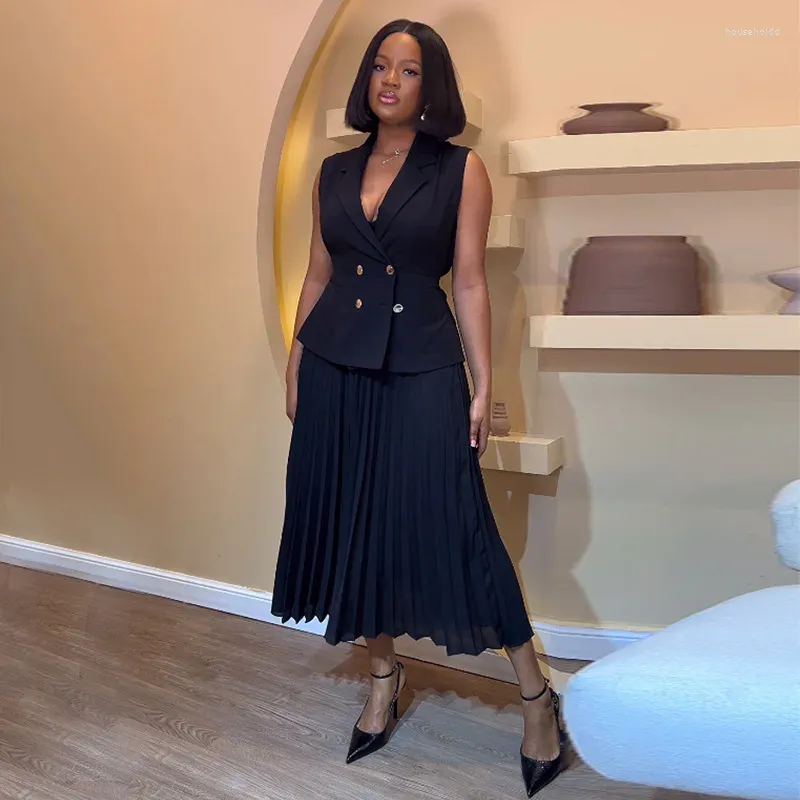 Womens Work Dress Skirt Set Summer 2-Piece Polyester Cotton Suit with  V-Neck Collar and Pleated Mid-Calf A-Line Skirt from Dhgate Work Dresses -  price 52.07