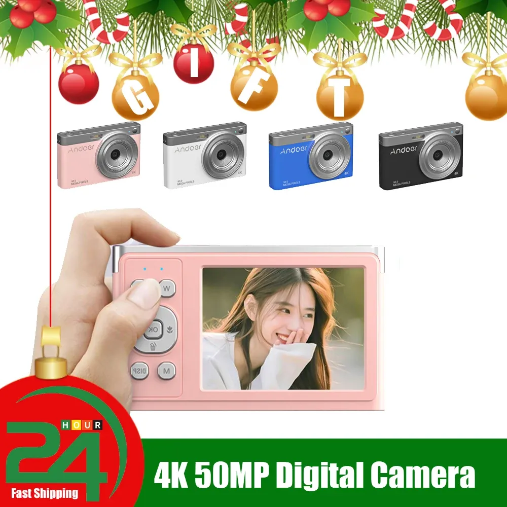 Tassen Andoer 4K Digital Camera Video Camcorder 50MP Auto Focus 16x Zoom Antishake Face Detact Builtin Flash met batterijen Draagtas