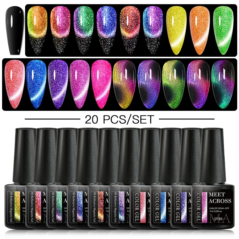 Satser 10/20 st gel nagellackuppsättning reflekterande glitter katt magnetisk gel nagelkonst vernis semi permanent lack sug av uv färggel