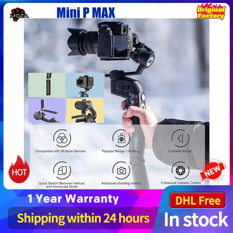 Гимбал Moza Mini P MAX 3Axis Стабилизатор кармана складного карманного рукава для GoPro/смартфонов/камер действий/Светлый зеркал