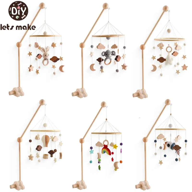 Baby Wooden Bed Bell Bracket Mobile Hanging Rattles Toy 012 Months Crib Holder Arm Infant Gifts 240408