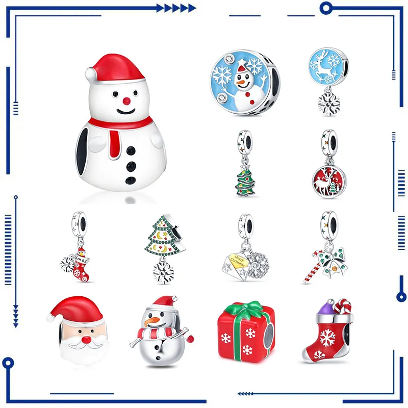 925 Silver Christmas Theme Series Christmas Tree Bell Snowflake Beads Pendant Accessories Amazon Hot Selling Wholesale Free Shipping