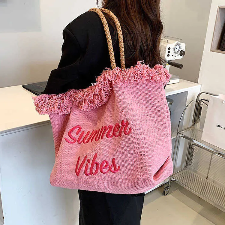 Large capacity large bag, women's fashionable woven bag, 2023 summer new trendy and versatile ocean shoulder tote bag 240408