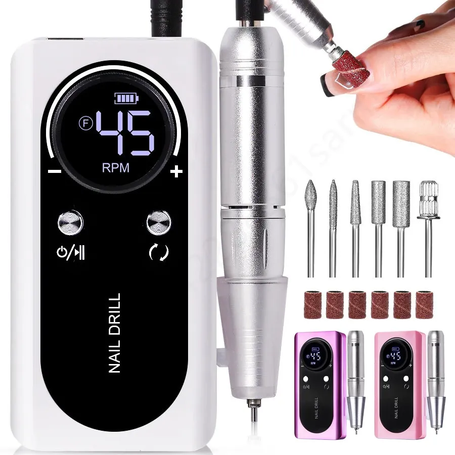 Forets Portable Electric Nail Fort Machine 45000 RPM, Machine Manucare rechargeable pour le polissage des ongles / Polon de gel