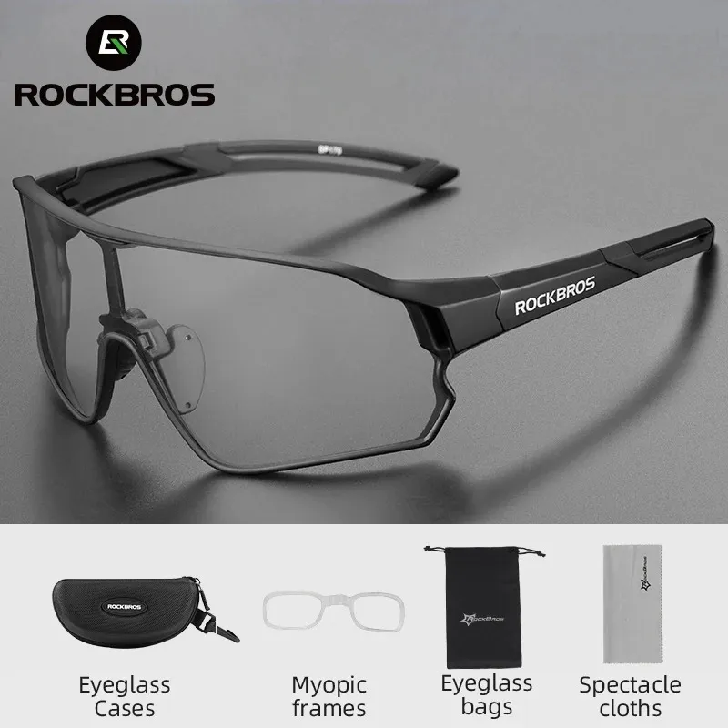 Rockbros Pochromic Cykelglasögon UV400 Goggle Large Frame Men Women Sportscykel Eyewear Sungless Justerbara cykelglasar240328