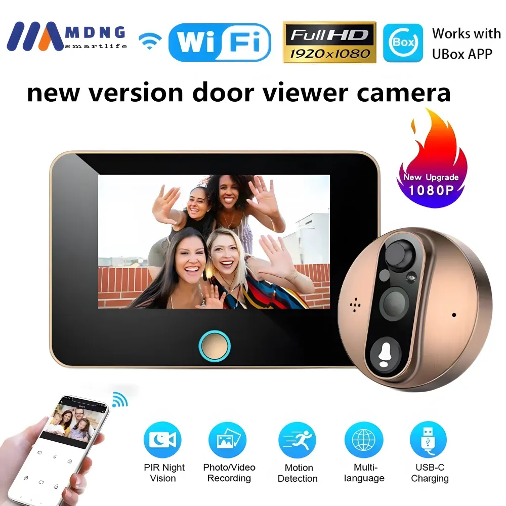 Sonnettes de portes Smart WiFi Video Posé Porte Caméra HD 1080P Digital Magic Eye Pir Motion Detection Outdoor Wireless Doorbell Camera WiFi