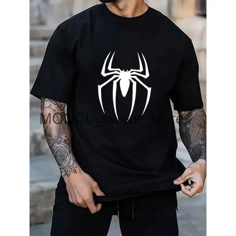 Camisetas masculinas impressão de aranha de verão masculino algodão de algodão camisetas de manga curta de cor de cor sólida fashion womems tops frete grátis h240408