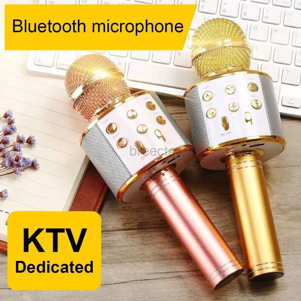 Microphones Home Party 2-in-1 Bluetooth-compatible Singing Microphone Professional Tuning Karaoke Player Mic Low Delay Rose Gold 240408