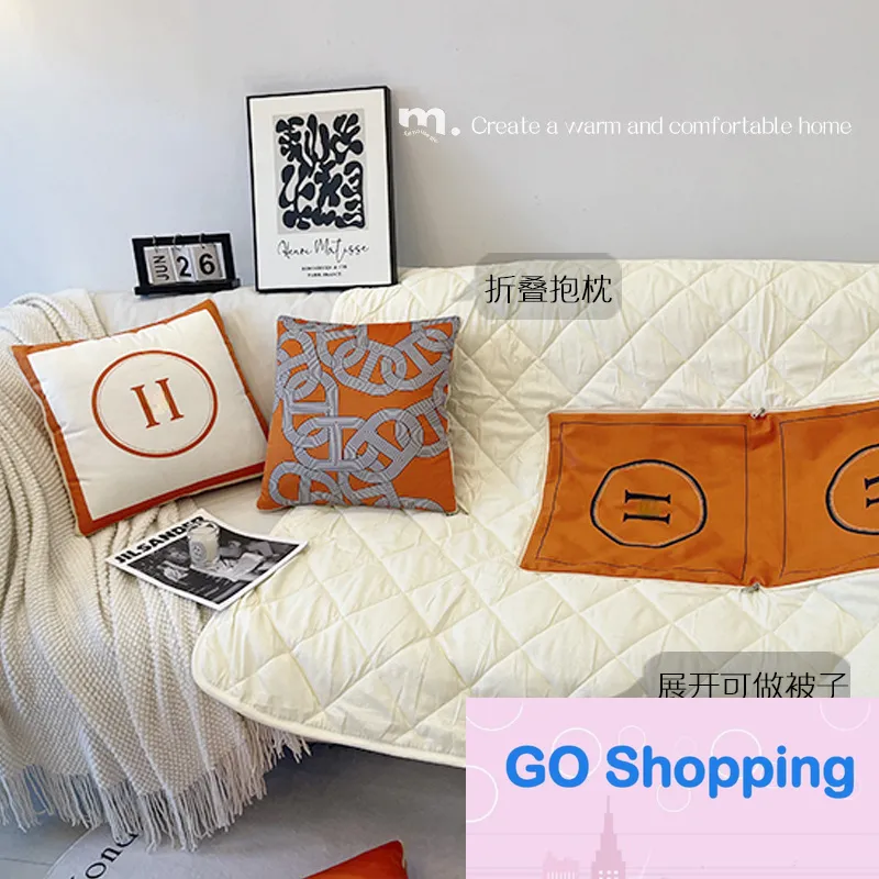 Wholesale Luxury Orange Italian Pillow Blankets Blanket Car Two-in-One Dual-Use Siesta Noon Break Living Room Sofa Cushion Cover