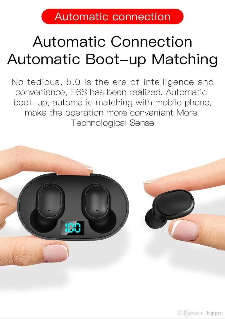 MINI TWS Wireless Earbuds E6S سماعة رأس Hifi Sound Bluetooth Earphone 50 مع عرض أذن MIC Display Auto Auto Auto Celeds99981220