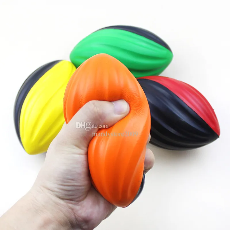13CM Novelty Sports Ball Toy Squeeze Rugby Football Toy Super Cool Kids Hand Decompression Toy Bright Color Pu Foam Rubgby