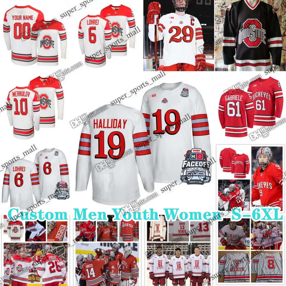 مخصص S-6XL Ohio State Buckeyes Hockey Jersey 16 Quinn Preston 29 Gustaf Westlund 61 Grant Gabriele Mason Lohrei Mark Cheremeta Travis Treloar William Smith Gordon