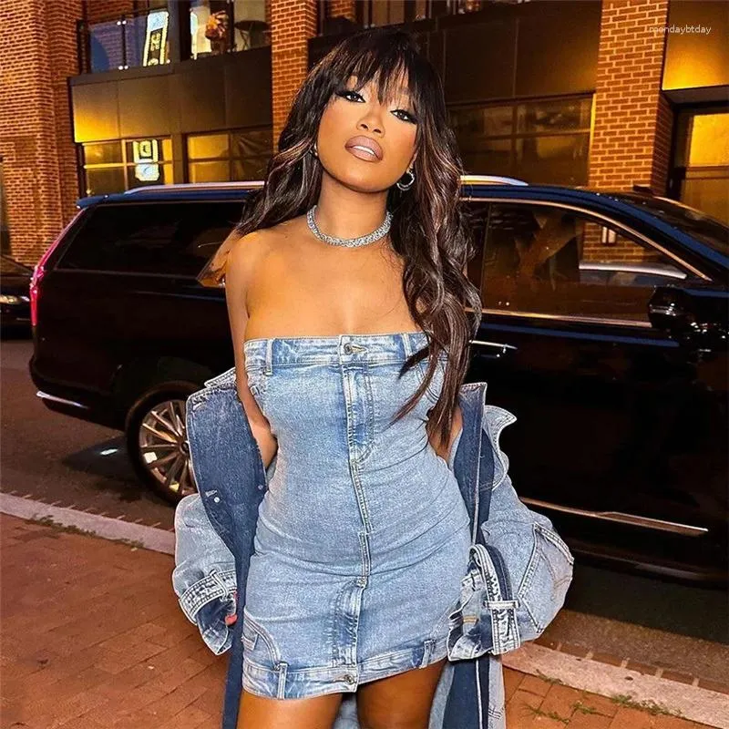 Off shoulder jeans dress hotsell