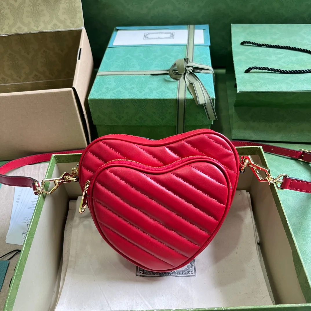 Hjärtformad crossbody väska designer axelväska lyxig riktig läder handväska sammanlåsande mini spegel kvalitet av löstagbar läderband mode klaffväska med låda